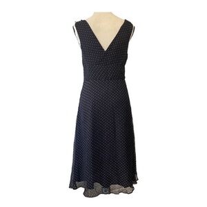 J Crew V-Neck Surplice  Navy Polka Dot 100% Silk Dress Size 6